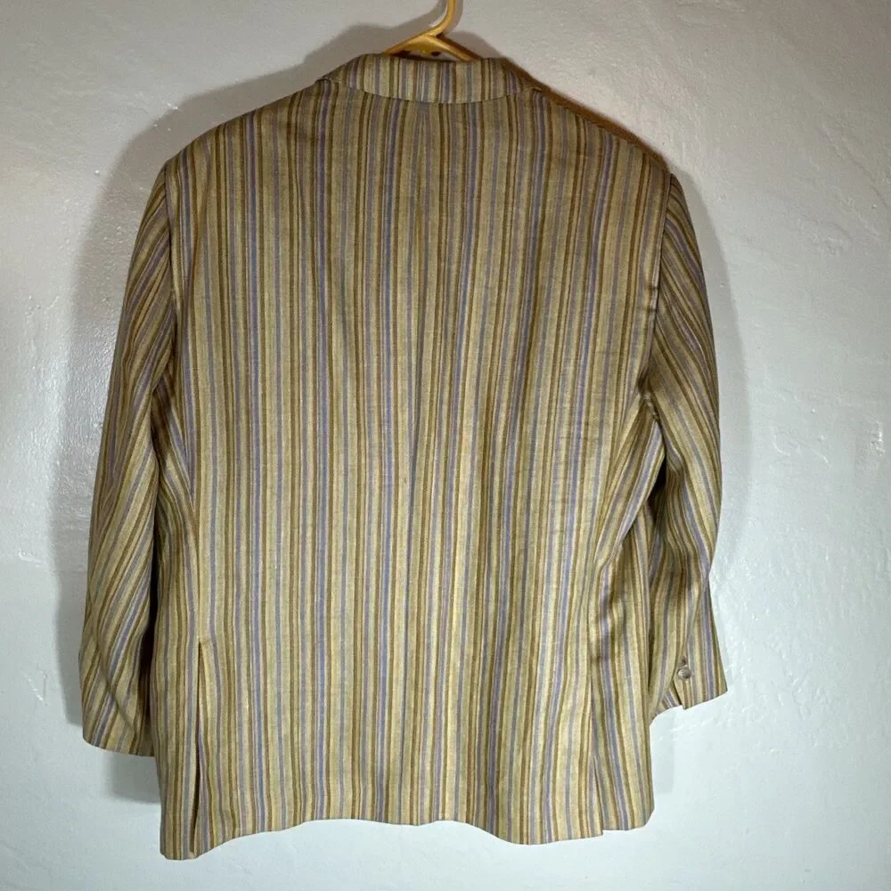 Ibiza 44R Linen And Wool Sport Jacket Golden Striped Blue Samba Mediterranean